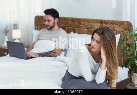 Relationship, problems, a lot of work and virtual treason Stock Photo