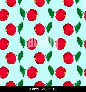 Red eugenia,seamless pattern on light blue background. Stock Vector