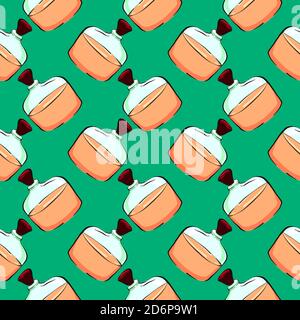 Orange elixir,seamless pattern on green background. Stock Vector