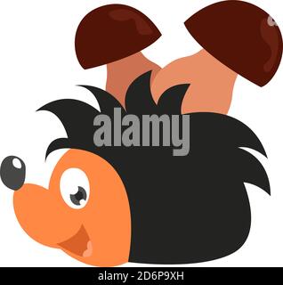Hedgehog with mushrooms, illustration, vector on white background. Stock Vector