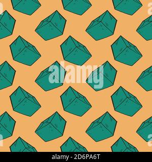 Small green boxes,seamless pattern on beige background. Stock Vector