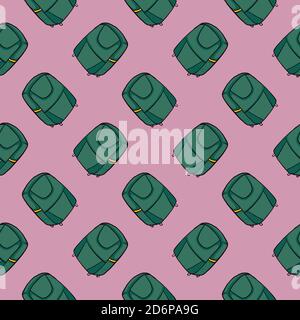 Green suitcases,seamless pattern on purple background. Stock Vector