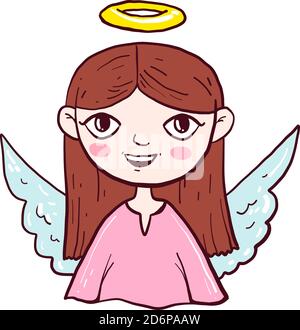 Angel with brown hair, illustration, vector on white background. Stock Vector