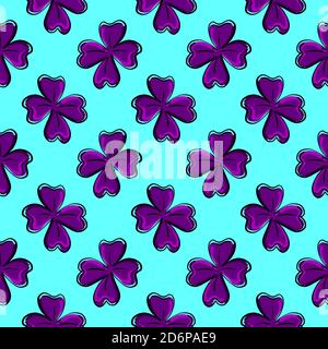 Lucky purple flowers,seamless pattern on dark blue background. Stock Vector