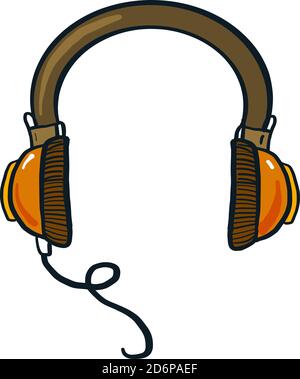 Orange headphones, illustration, vector on white background. Stock Vector