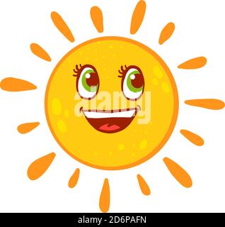 Happy big sun, illustration, vector on white background. Stock Vector