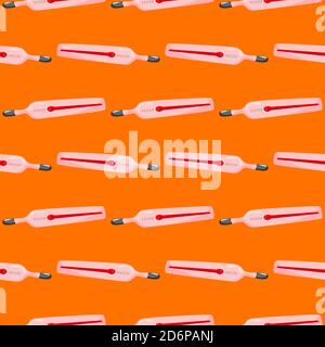Medical thermometer,seamless pattern on orange background. Stock Vector