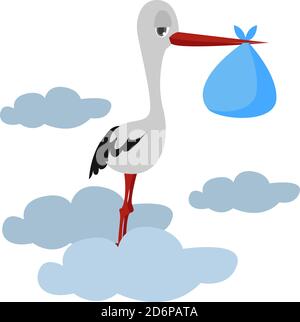 Stork working, illustration, vector on white background. Stock Vector