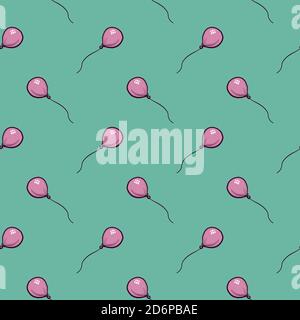 Pink balloons,seamless pattern on mint green background. Stock Vector
