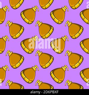 Yellow liquid soap,seamless pattern on purple background. Stock Vector
