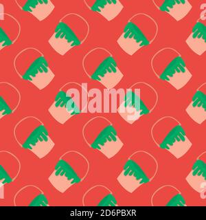 Green paint,seamless pattern on red background. Stock Vector