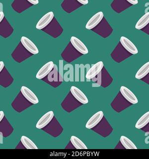 Purple cup,seamless pattern on dark green background. Stock Vector