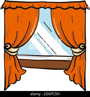 Orange curtains, illustration, vector on white background. Stock Vector