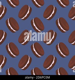Delicious oreos,seamless pattern on dark purple background. Stock Vector