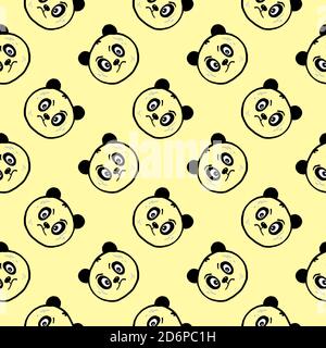 Angry panda bear,seamless pattern on yellow background. Stock Vector