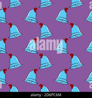 Blue jingle bells,seamless pattern on purple background. Stock Vector