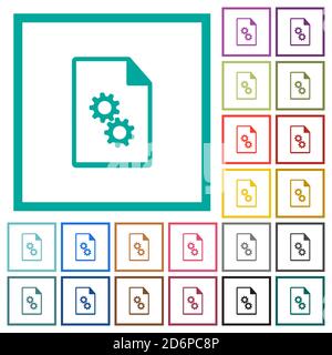 Executable file flat color icons with quadrant frames on white background Stock Vector