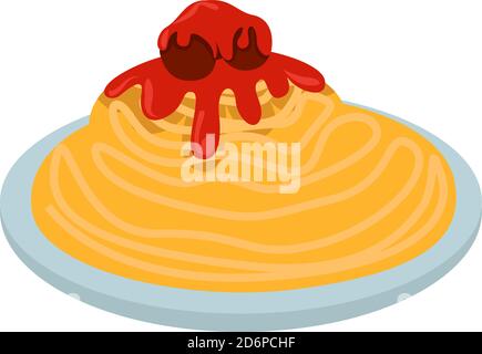 Pasta with tomato sauce, illustration, vector on white background. Stock Vector