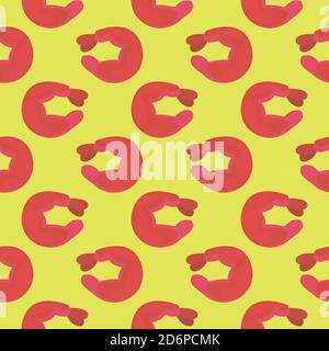 Red shrimps,seamless pattern on yellow background. Stock Vector