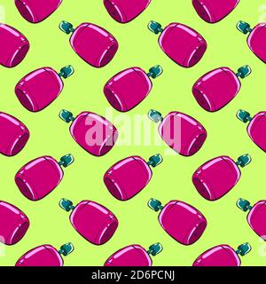 Purple perfume bottle,seamless pattern on yellow background. Stock Vector