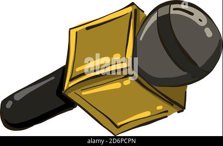 Golden microphone, illustration, vector on white background. Stock Vector