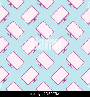 Purple monitor,seamless pattern on light blue background. Stock Vector