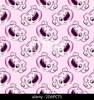 Pig head,seamless pattern on light pink background. Stock Vector