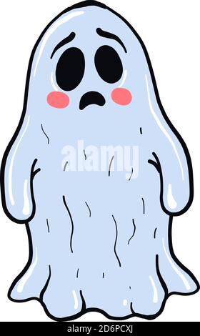 Sad white ghost, illustration, vector on white background. Stock Vector