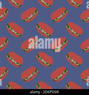 Sandwich with red onion,seamless pattern on dark blue background. Stock Vector