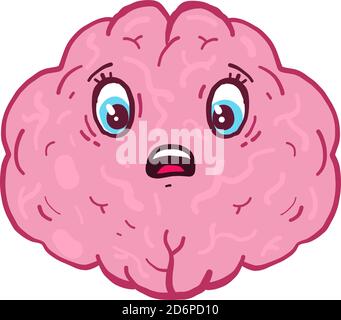 Scared pink brain with blue eyes, illustration, vector on white background. Stock Vector