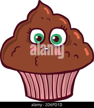 Scared chocolate cupcake, illustration, vector on white background. Stock Vector