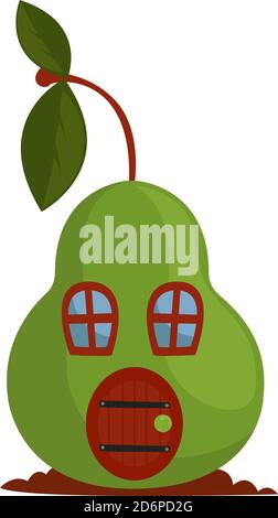 Pear house, illustration, vector on white background. Stock Vector
