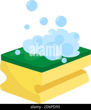Sponge with soap, illustration, vector on white background. Stock Vector