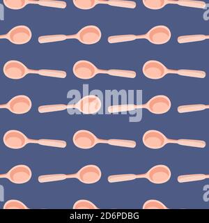 Porcelain spoons,seamless pattern on dark blue background. Stock Vector