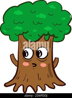 Surprised tree, illustration, vector on white background. Stock Vector