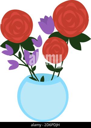 Roses in a vase, illustration, vector on white background. Stock Vector