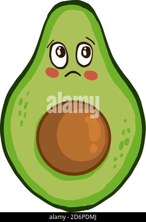 Sad half of avocado, illustration, vector on white background. Stock Vector