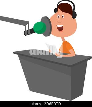 Radio host, illustration, vector on white background. Stock Vector
