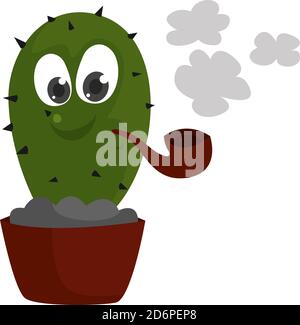 Cactus smoking, illustration, vector on white background. Stock Vector