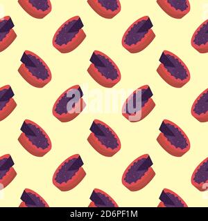 Tasty blueberry pie,seamless pattern on light yellow background. Stock Vector