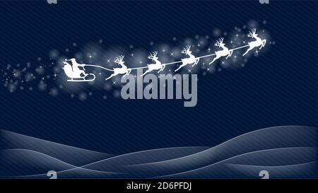 Santa flying in a sleigh through the night sky Stock Vector