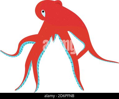 Red octopus, illustration, vector on white background Stock Vector