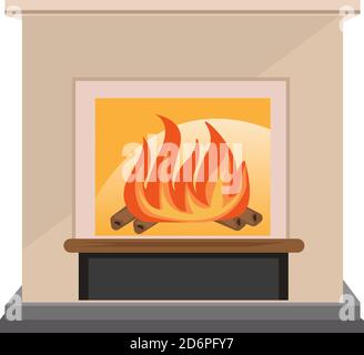Fire place, illustration, vector on white background Stock Vector