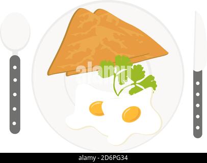 Eggs and toast ,illustration, vector on white background. Stock Vector