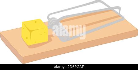 Cheese in the mouse trap, illustration, vector on white background Stock Vector