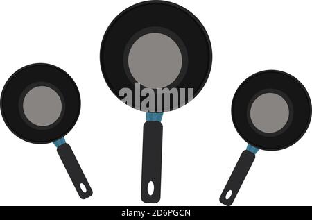 Frying pans, illustration, vector on white background Stock Vector