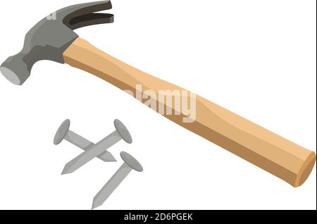 Hammer with nails, illustration, vector on white background Stock Vector