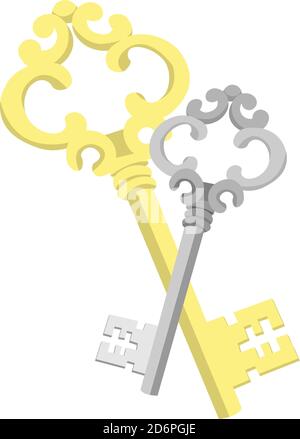 Vector flat illustration of two keys with ring and house shaped ...