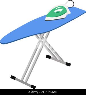 Ironing board and iron, illustration, vector on white background Stock Vector
