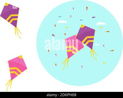 Kites in the sky ,illustration, vector on white background. Stock Vector